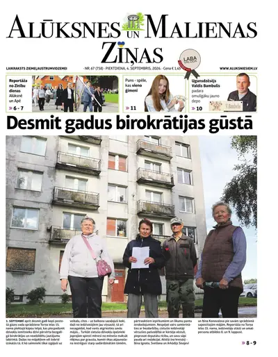 Alūksnes un Malienas Ziņas, 4. septembrī — pirmā lapa