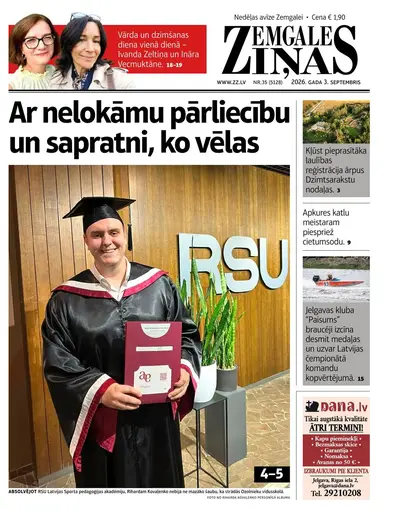 Zemgales Ziņas, 3. septembrī — pirmā lapa